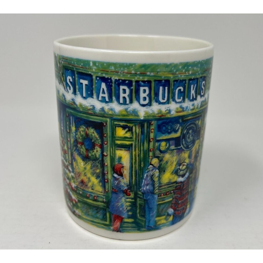 Vintage Starbucks Barista 2000 Christmas Holiday Market Scene Large Coffee Mug